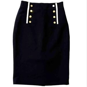 Karen Millen Dark Navy Blue Sailor Midi Pencil Skirt Back Slit Brand New